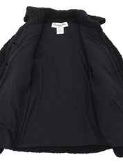 Knit Leather Combination Logo Buckle Coat in Black