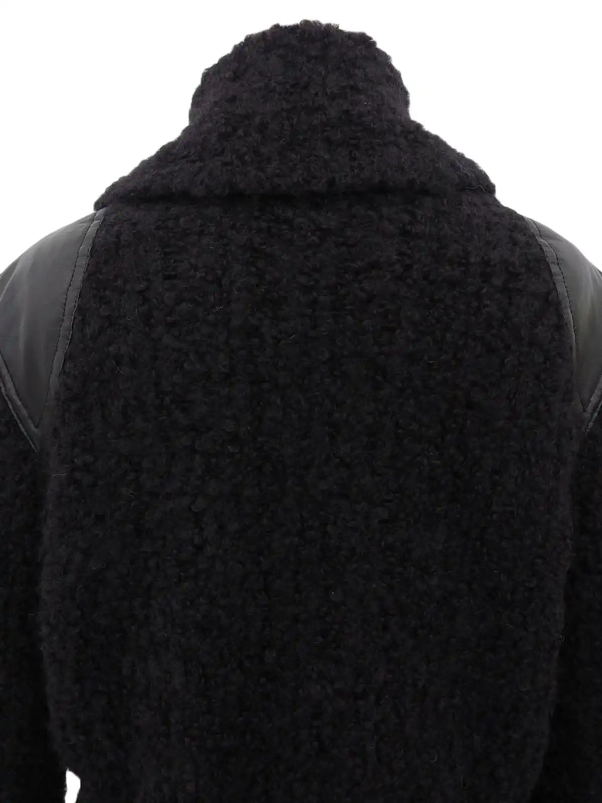Knit Leather Combination Logo Buckle Coat in Black