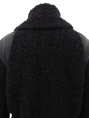 Knit Leather Combination Logo Buckle Coat in Black