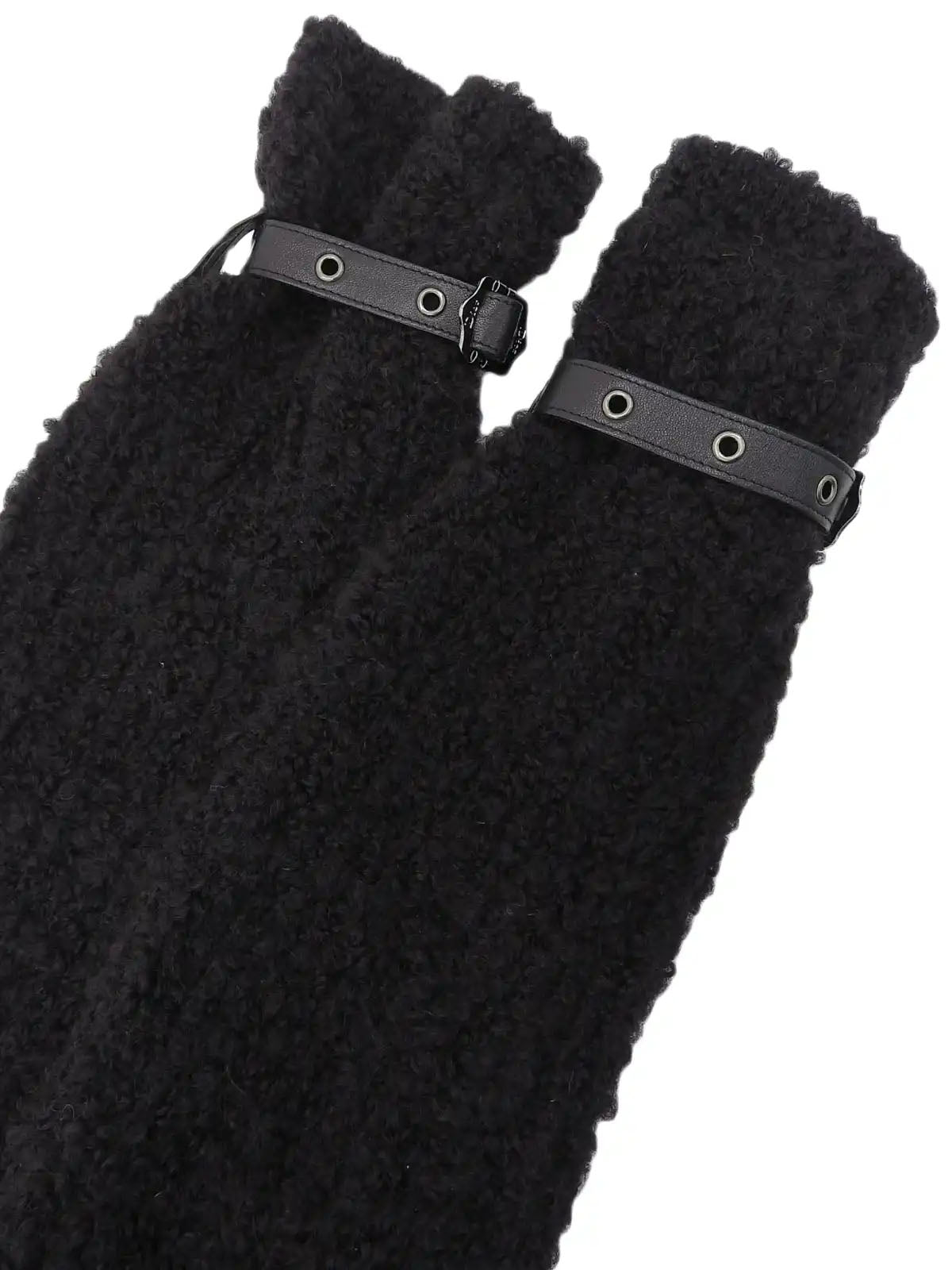 Knit Leather Combination Logo Buckle Coat in Black