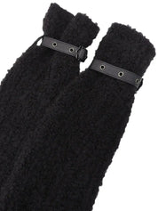 Knit Leather Combination Logo Buckle Coat in Black