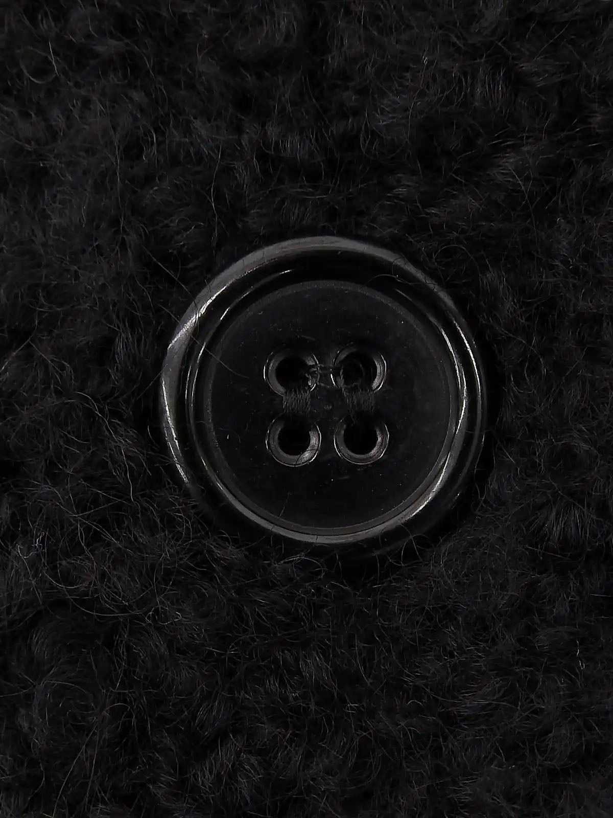 Knit Leather Combination Logo Buckle Coat in Black