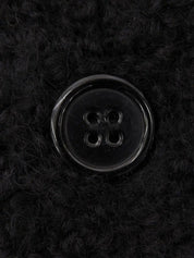 Knit Leather Combination Logo Buckle Coat in Black