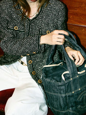 Tweed CC Mark Button Jacket in Black/White