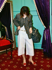 Tweed CC Mark Button Jacket in Black/White