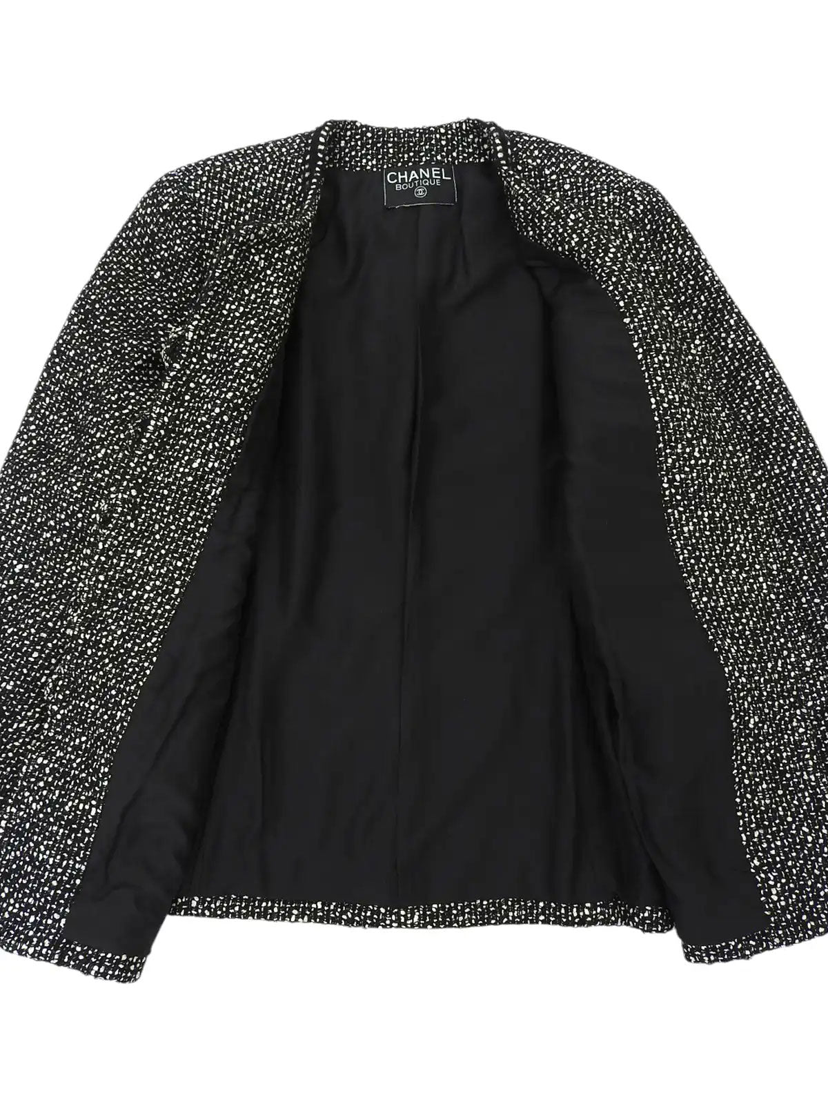 ツイードCCマークボタンジャケット　ブラック／ホワイト