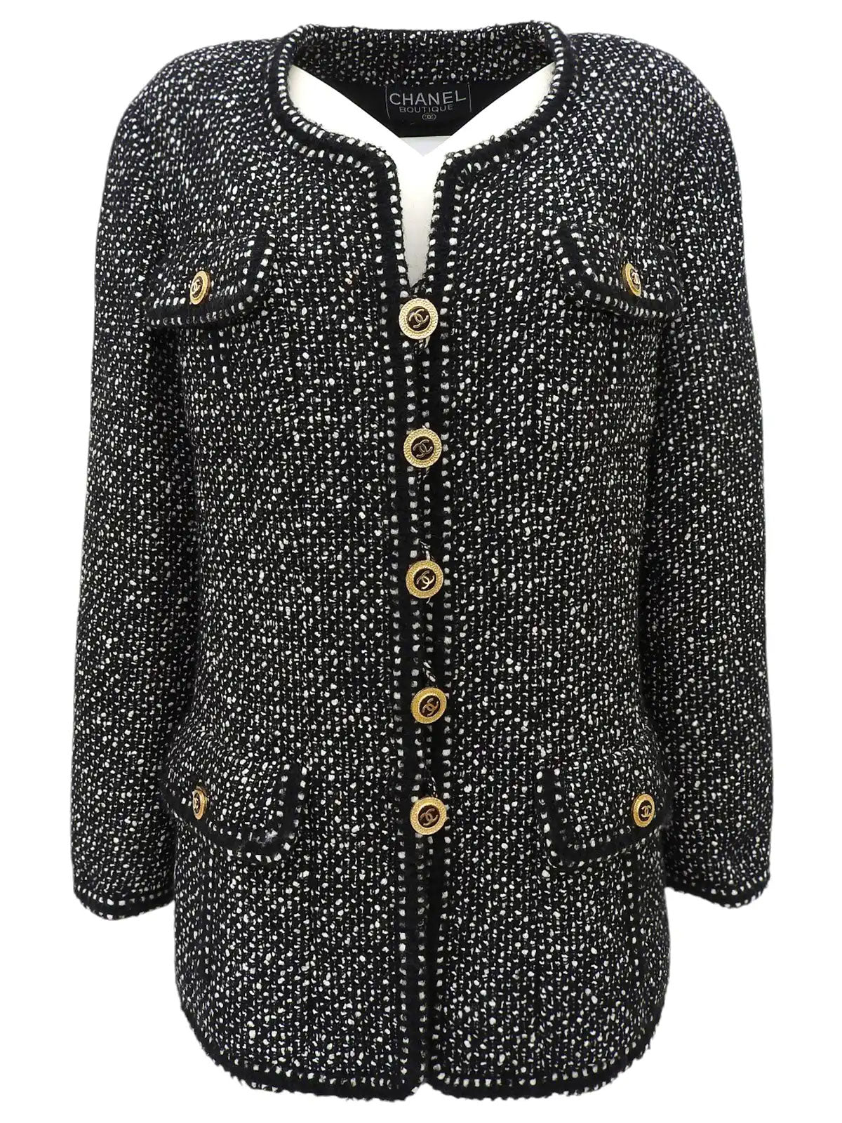 Tweed CC Mark Button Jacket in Black/White