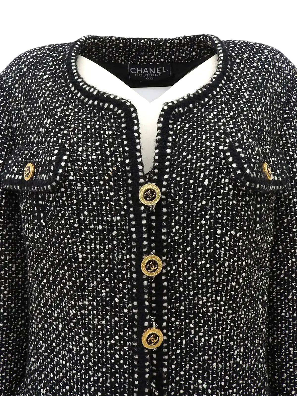 ツイードCCマークボタンジャケット　ブラック／ホワイト