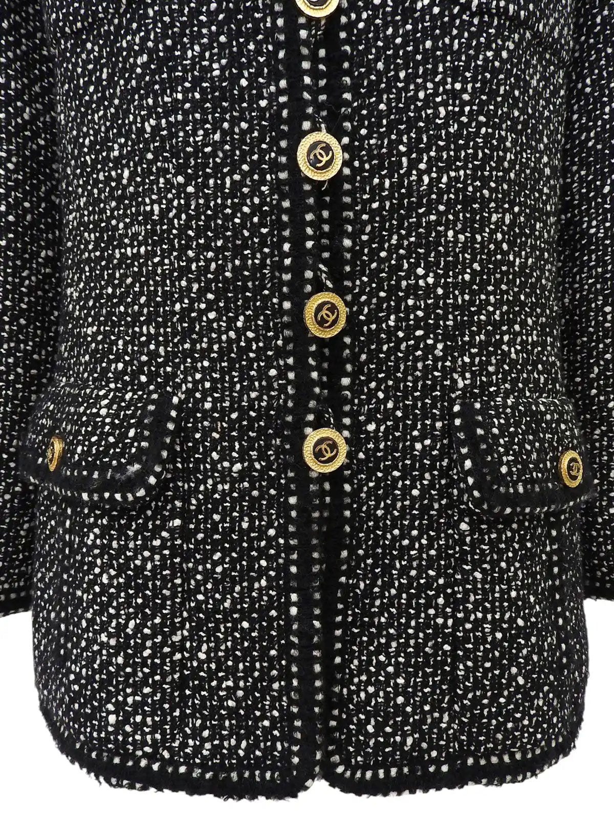 ツイードCCマークボタンジャケット　ブラック／ホワイト