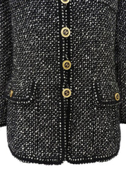 ツイードCCマークボタンジャケット　ブラック／ホワイト