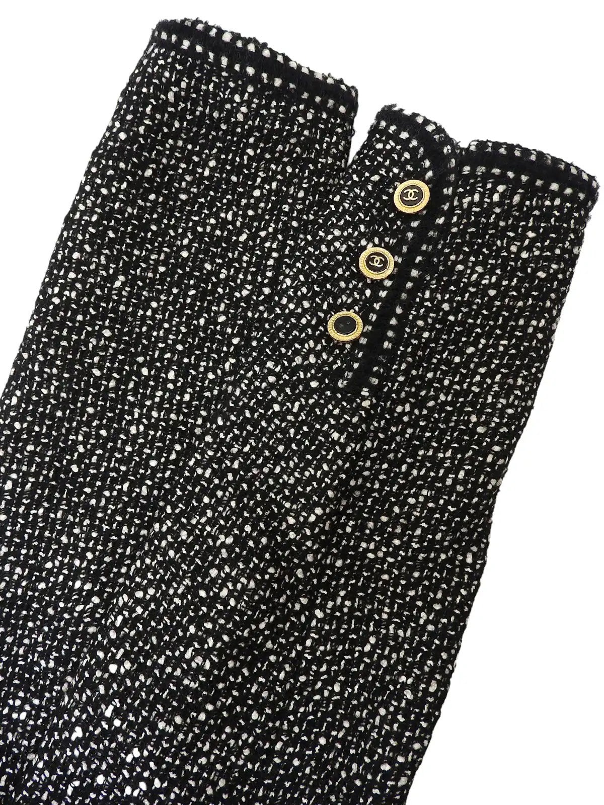 ツイードCCマークボタンジャケット　ブラック／ホワイト