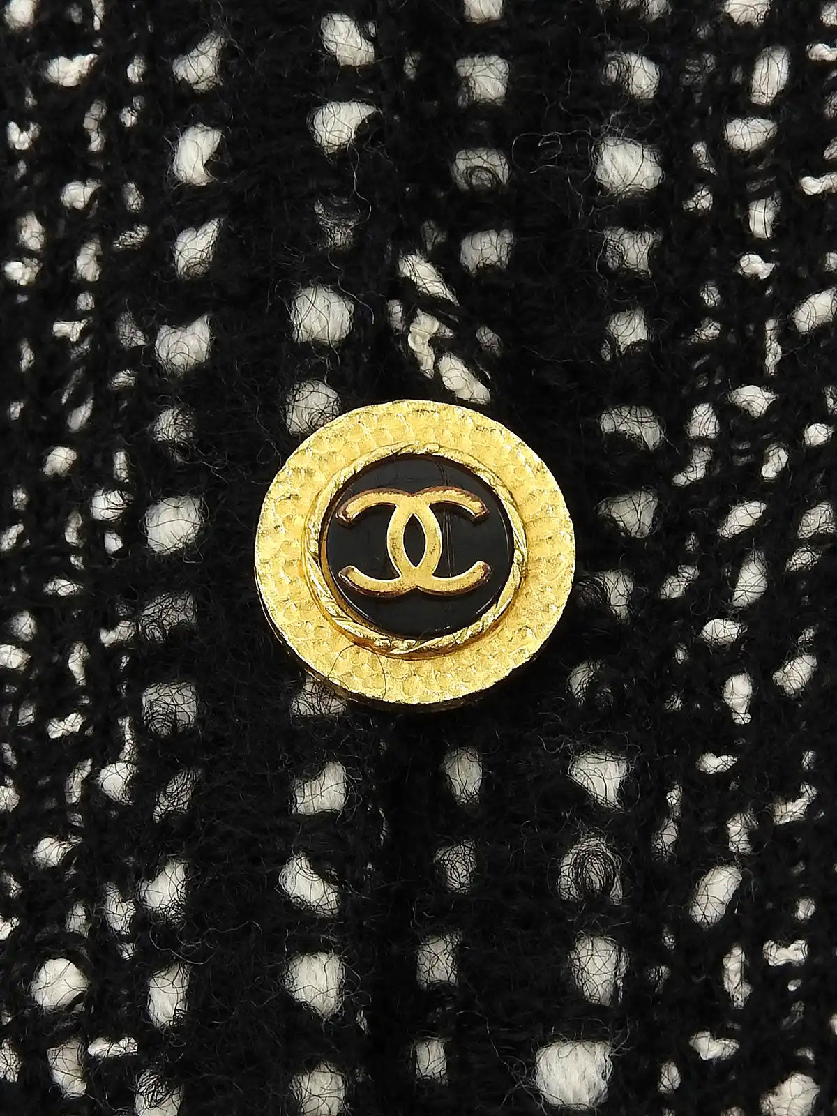 ツイードCCマークボタンジャケット　ブラック／ホワイト