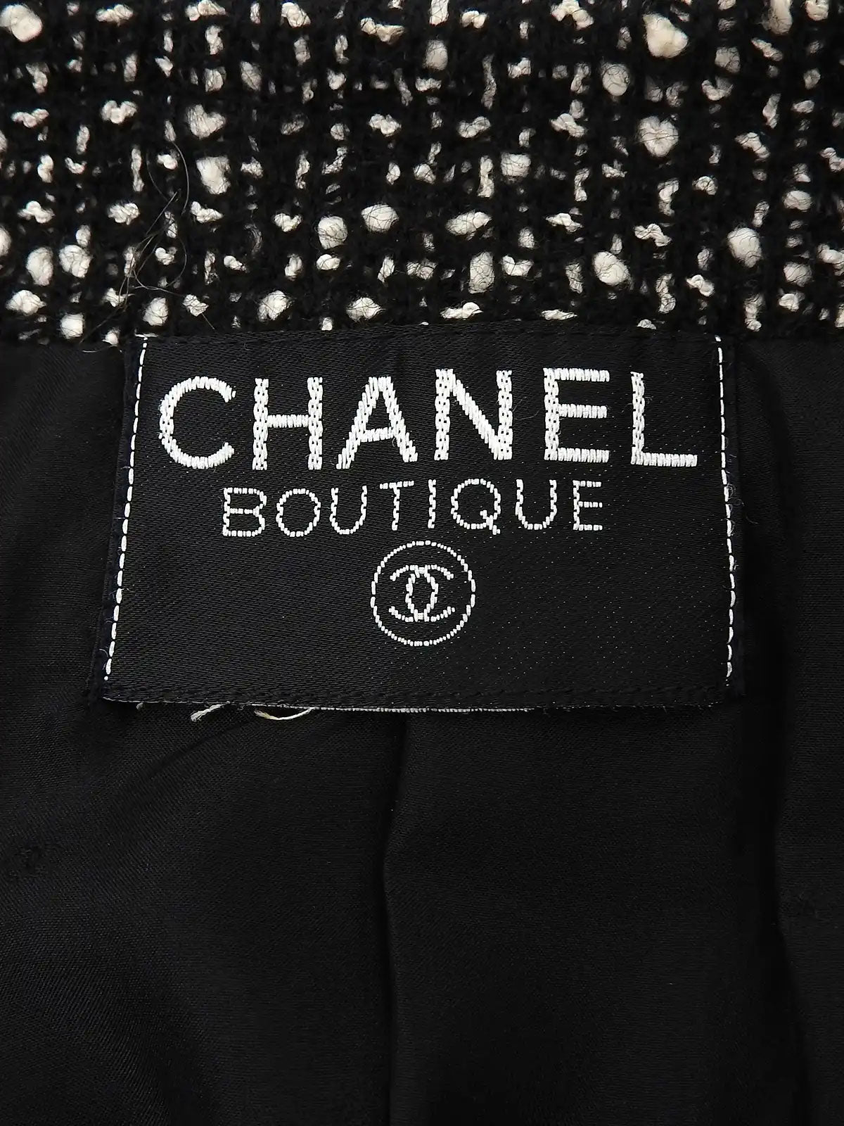 ツイードCCマークボタンジャケット　ブラック／ホワイト