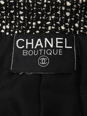 ツイードCCマークボタンジャケット　ブラック／ホワイト