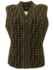 Wool FF Zucca Pattern Knit Vest in Brown/Black