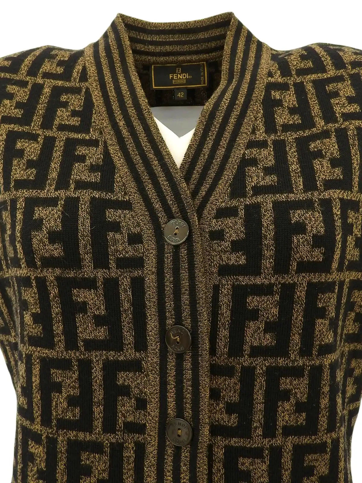 Wool FF Zucca Pattern Knit Vest in Brown/Black