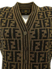 Wool FF Zucca Pattern Knit Vest in Brown/Black
