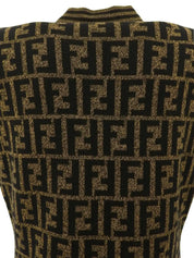 Wool FF Zucca Pattern Knit Vest in Brown/Black