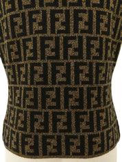 Wool FF Zucca Pattern Knit Vest in Brown/Black