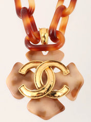 1993年製 ブラウンマーブル柄デザインモチーフCCマークロングネックレス ゴールド/ブラウン/ベージュ