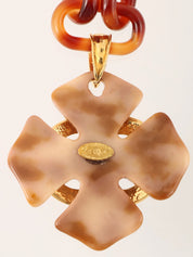 1993 Brown Marble Design CC Mark Long Necklace in Gold/Brown/Beige