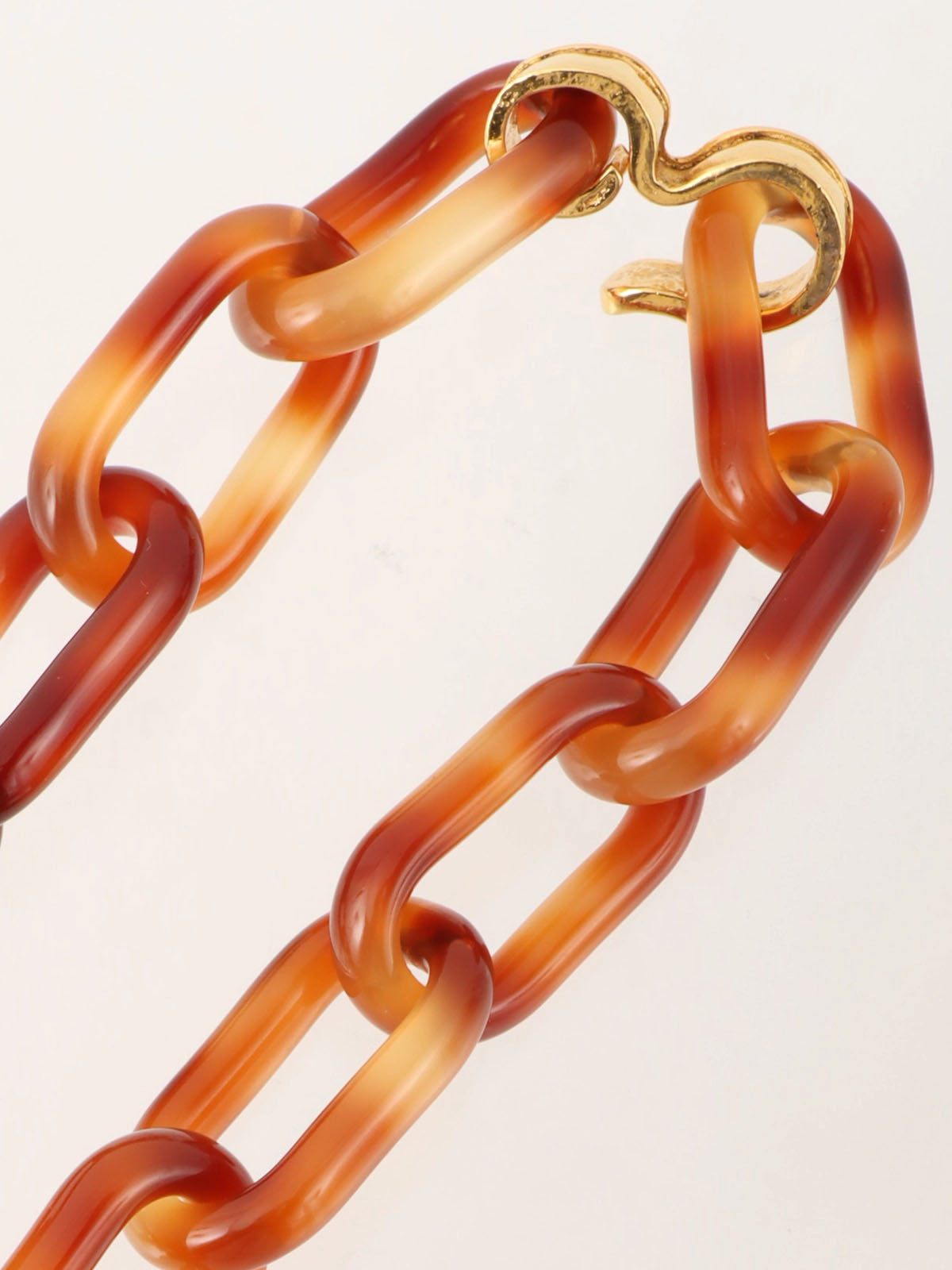 1993 Brown Marble Design CC Mark Long Necklace in Gold/Brown/Beige