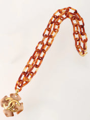 1993年製 ブラウンマーブル柄デザインモチーフCCマークロングネックレス ゴールド/ブラウン/ベージュ