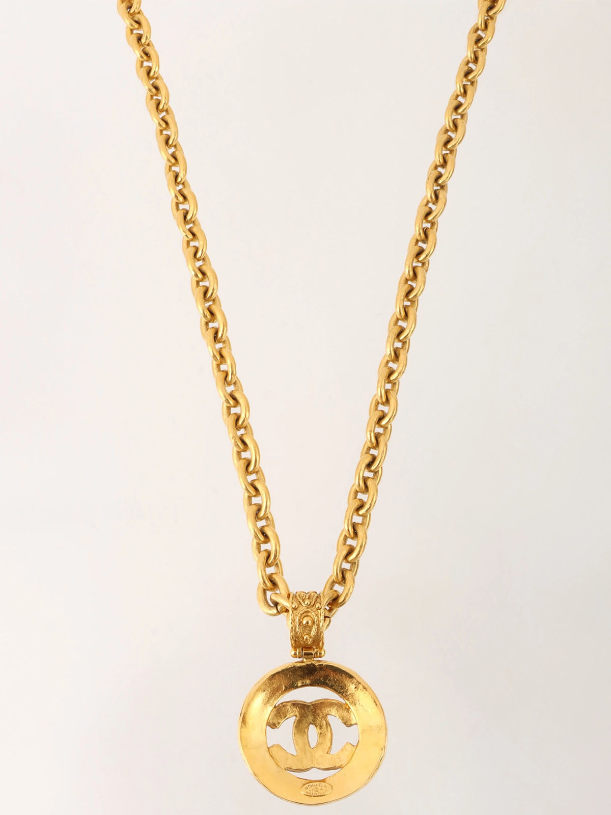 1994 Made  Dotted Round Cutout CC Mark Necklace Gold