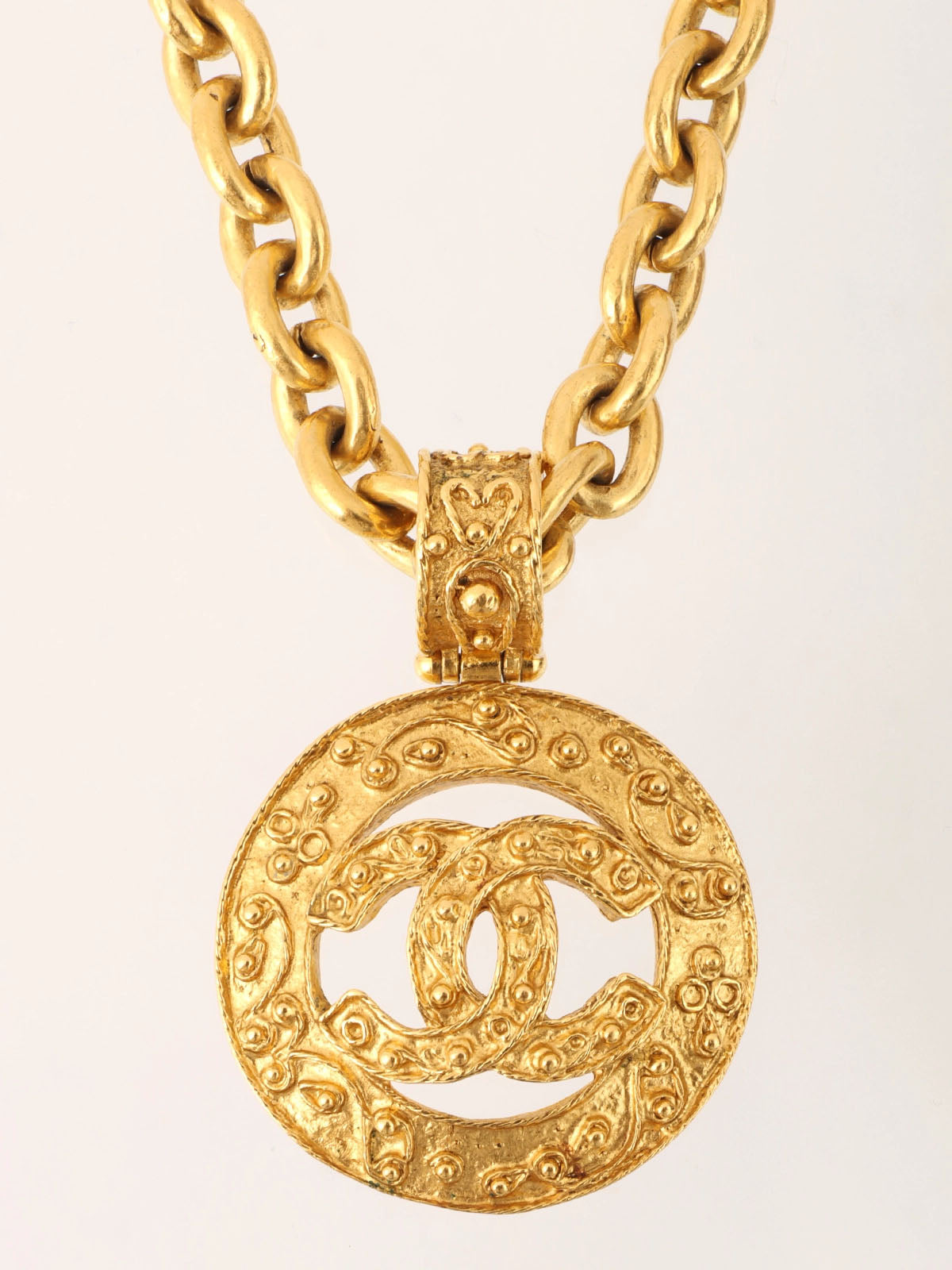 1994 Made  Dotted Round Cutout CC Mark Necklace Gold