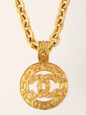 1994 Made  Dotted Round Cutout CC Mark Necklace Gold