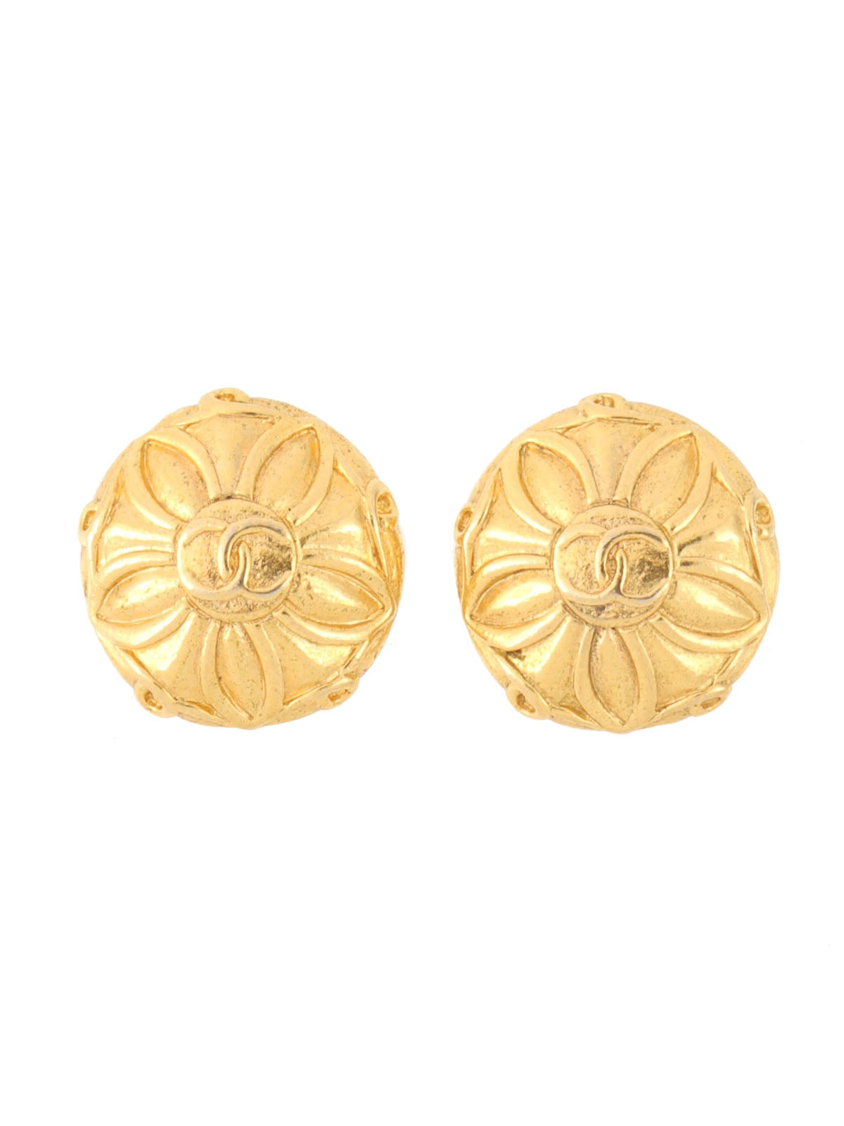 Round CC Mark Design Earrings Gold