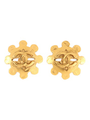 1994 Flower Motif CC Mark Earrings Gold