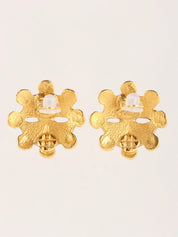 1994 Flower Motif CC Mark Earrings Gold