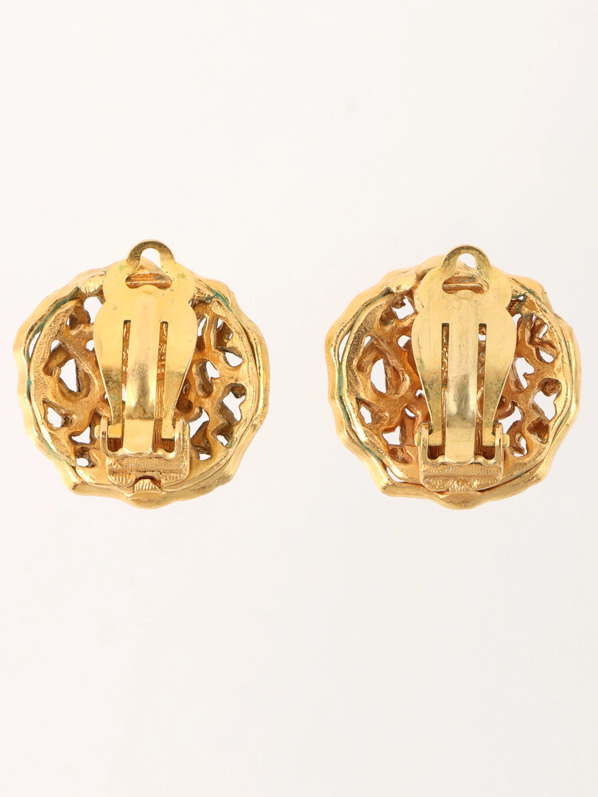 1990 Round Design Cutout CC Mark Earrings Gold
