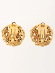 1990 Round Design Cutout CC Mark Earrings Gold