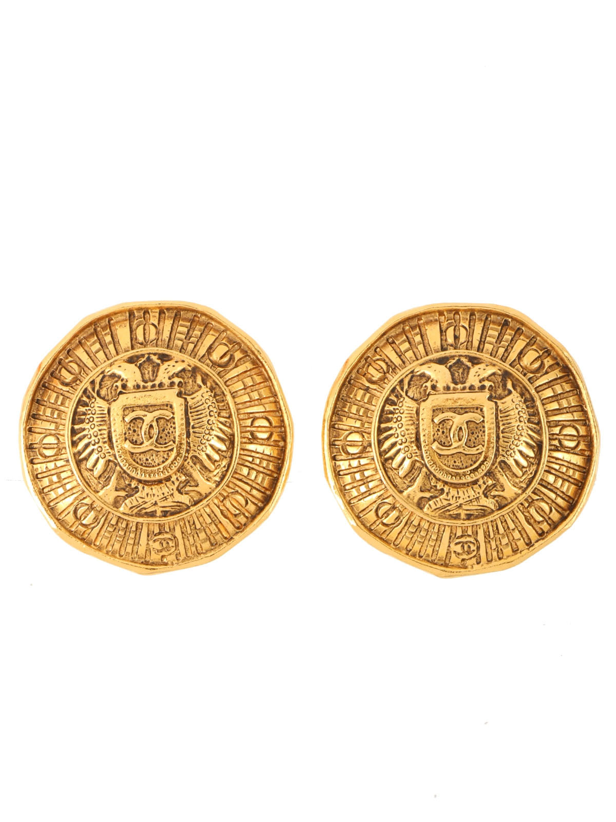 Round Eagle CC Mark Earrings Gold