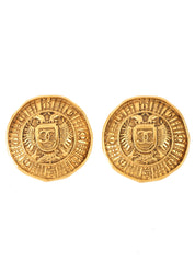 Round Eagle CC Mark Earrings Gold
