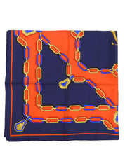 Logo chain pattern scarf in navy, orange, and multicolor