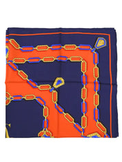 Logo chain pattern scarf in navy, orange, and multicolor