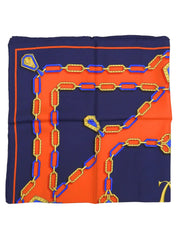 Logo chain pattern scarf in navy, orange, and multicolor