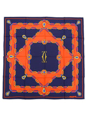 Logo chain pattern scarf in navy, orange, and multicolor