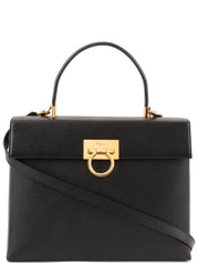 Saffiano Gancini Plate 2-Way Bag, Black