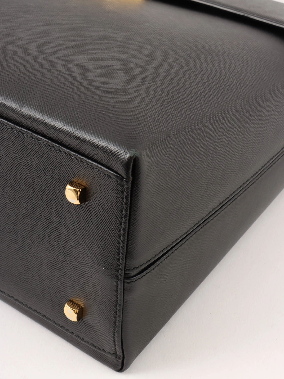 Saffiano Gancini Plate 2-Way Bag, Black