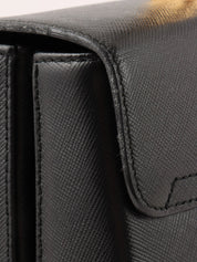 Saffiano Gancini Plate 2-Way Bag, Black
