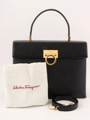 Saffiano Gancini Plate 2-Way Bag, Black