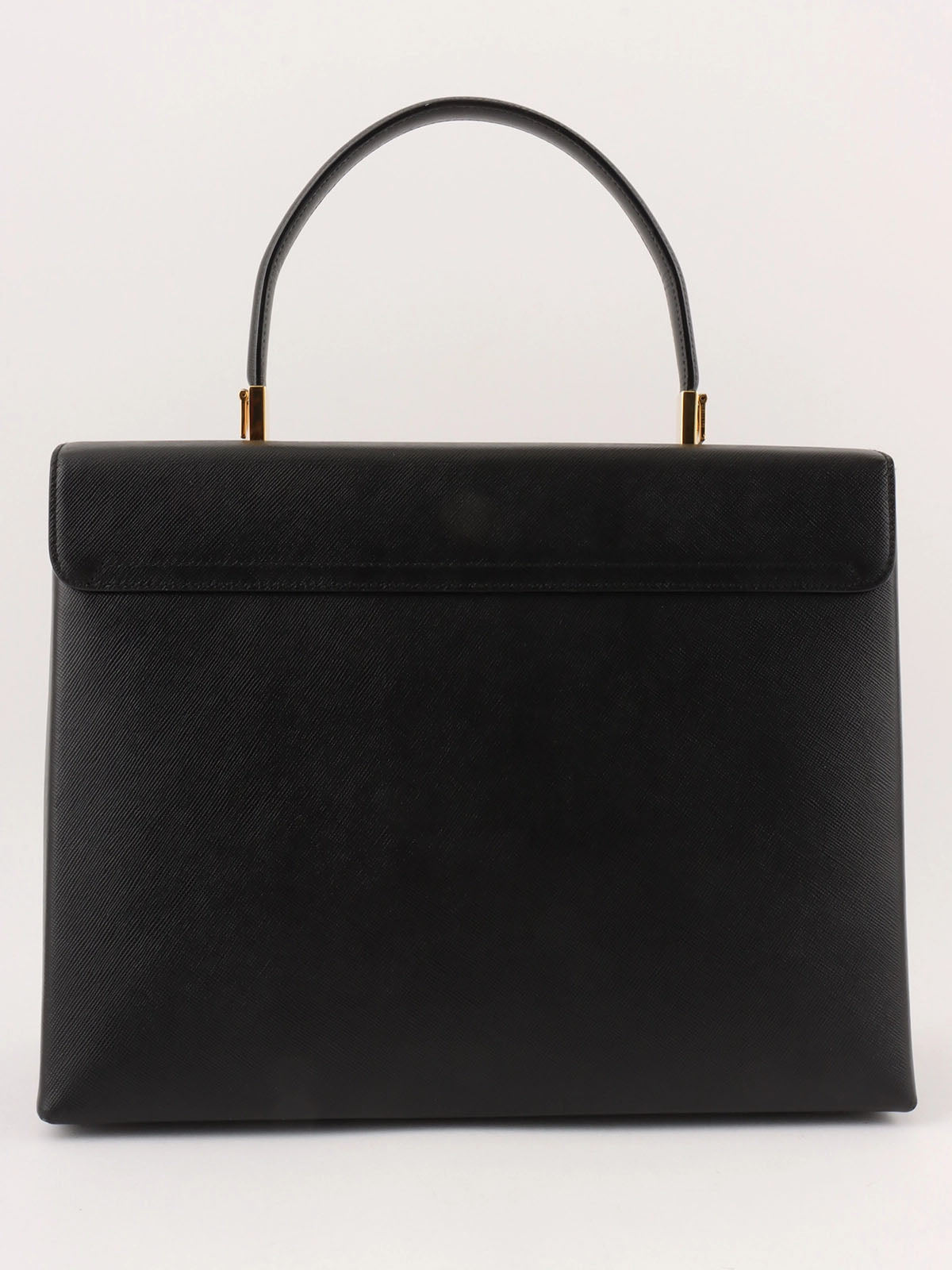 Saffiano Gancini Plate 2-Way Bag, Black