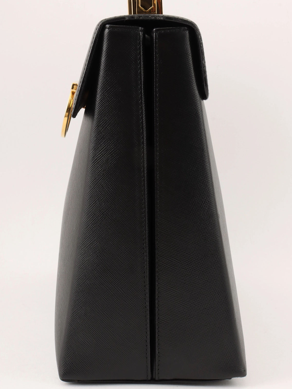 Saffiano Gancini Plate 2-Way Bag, Black