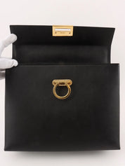Saffiano Gancini Plate 2-Way Bag, Black