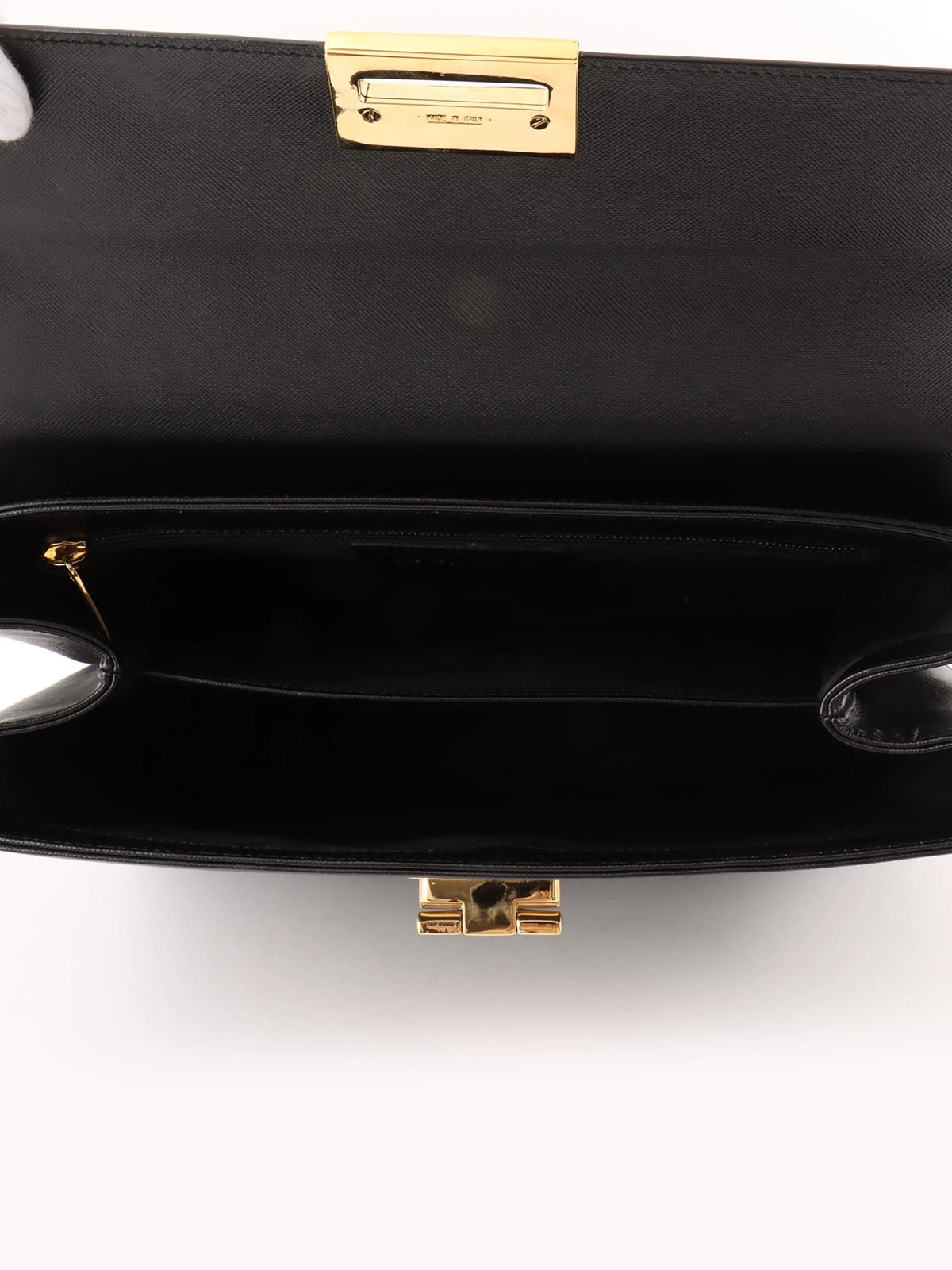 Saffiano Gancini Plate 2-Way Bag, Black