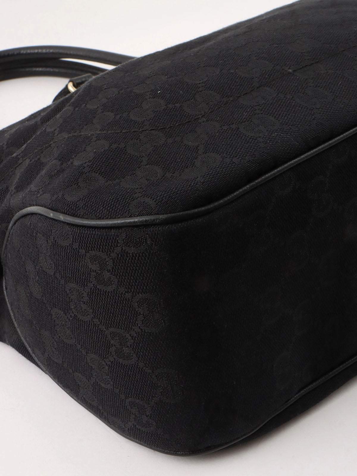 Canvas GG Pattern Logo Plate Tote Bag Black